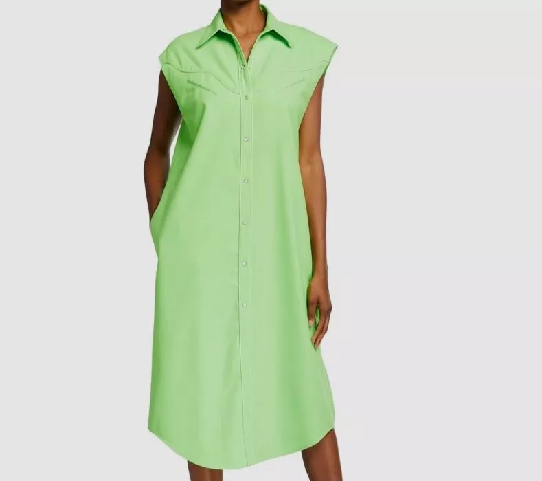 $640 MM6 Maison Margiela Women's Green Sleeveless Yoked Midi Dress Sz IT 44/US 8