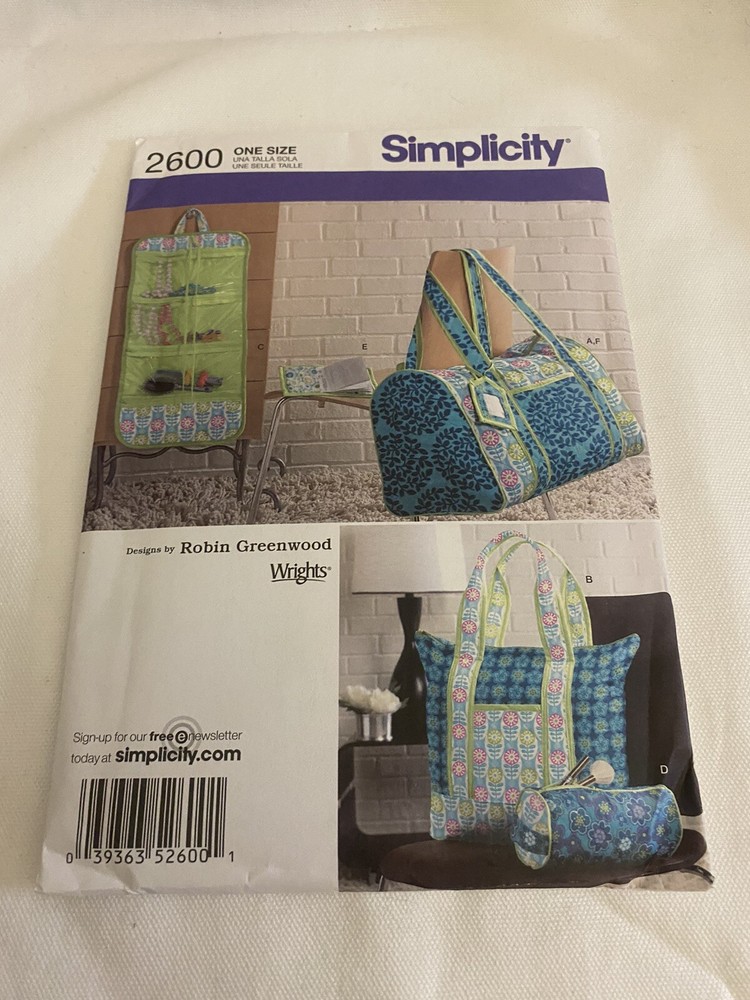 Simplicity  Sewing Patterns DIY Duffle Bag, Tote Bag, Jewelry Caddy  No. 2600