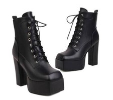 Occident Women's High Heels Platform Lace Up Zip Ankle Boots Dress Leisure Party