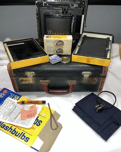 Graflex Crown Graphic 4x5 Camera Kodak Ektar f4.7 127mm Film Holders Case PLUS