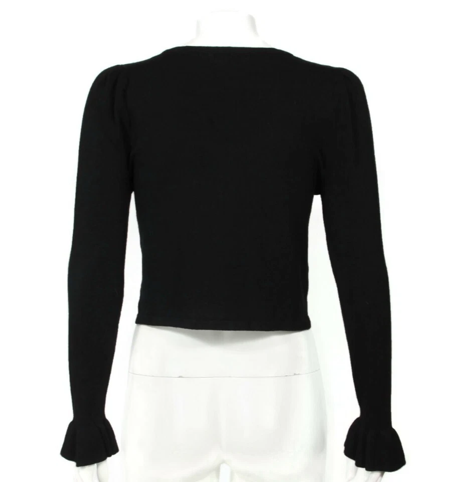 Betsey Johnson Cropped Black Sweater Hook Eye with Floral Applique Size M /246 - Image 4 of 4