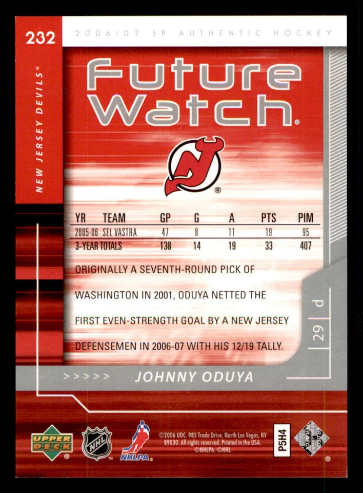 2006-07 SP Authentic #232 Johnny Oduya RC /999 (ref 240052) - Image 2 of 2