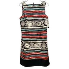 AB Studio Dress Women's 12 Black White Multicolor Stripe Geo Print Design NWT