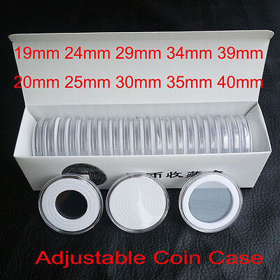 20pcs US Acrylic Capsules Coin Holders Case Adjustable for 19/ 24/ 29/ 34/ 39mm