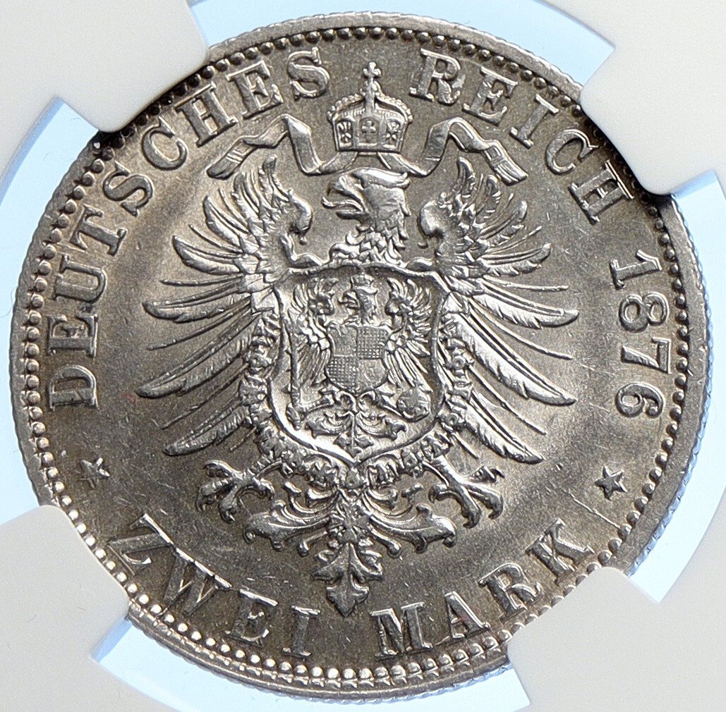 ドイツ帝国 ハンブルク 5マルク銀貨（1876年J）2頭のライオン ドイツ