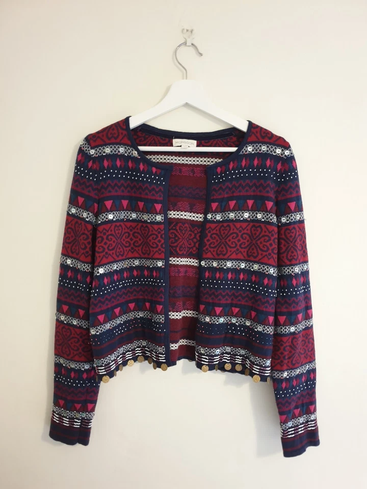 Monzón Invierno Cárdigan Suéter Boho Arty Hippy Artesano Cuentas Adornado S M Foto 4 de 4