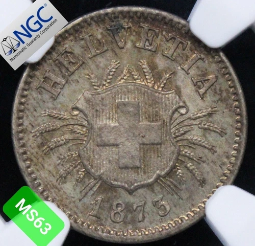 5 Rappen 1873-B. Switzerland Confederation. KM-5 NGC MS63