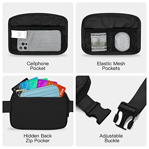 Belt Bag, Crossbody Bags for Women - Soft Nylon Waist Packs for Women, Black