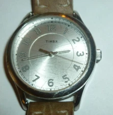 TIMEX WOMEN'S NEW ENGLAND SAND/SILVER LEATHER STRAP WATCH TW2R23200