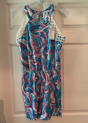 Aryeh Romper Pink Blue Wave Pattern Halter Style Sz S BNWT