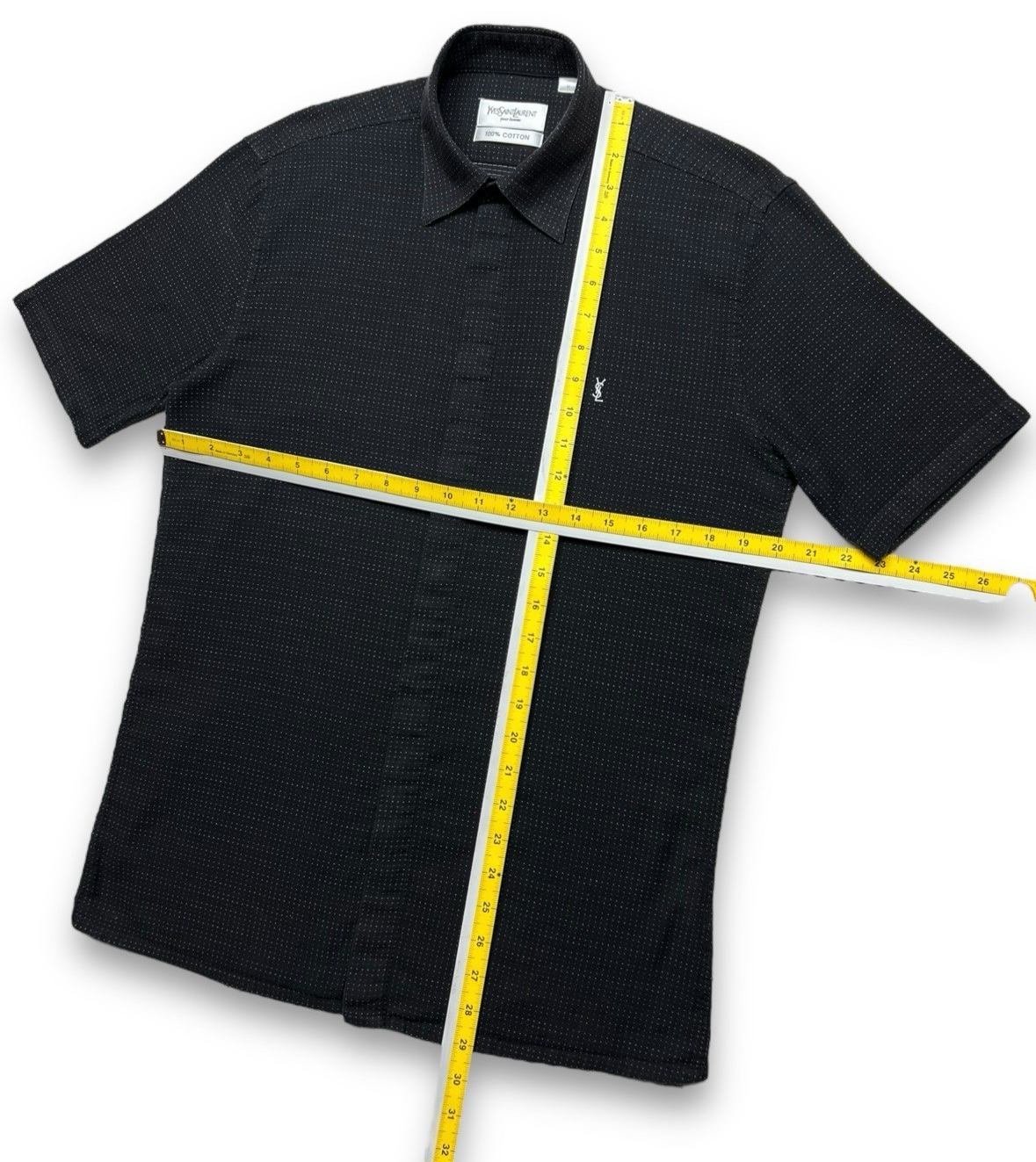 Yves Saint Laurent YSL Camicia Nera Abito Pois 100% Cotone Taglia S Pour Bomme