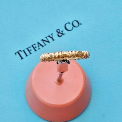 RARE Vintage Tiffany & Co. 18k Yellow Gold Bamboo Stacking Ring