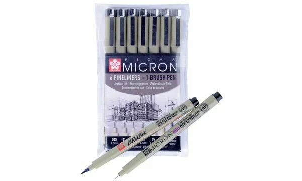 SAKURA Fineliner PIGMA MICRON Pigment Tintenfeinschreiber 6plus 1 Etui schwarz