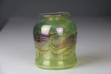 Vintage Carl Radke Green Iridescent Art Glass Vase Signed & Dated 73