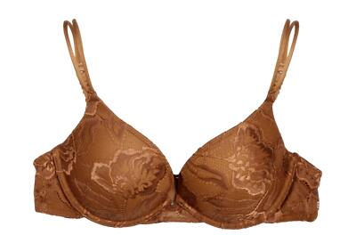 Nubian Skin Classic Lace Push-up Bra, Caramel, 32B Fits 30B Padded Medium Brown