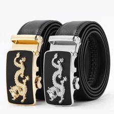 Dragon Fashion Mens Leather Belt Rachet Alloy Buckle Strap Casual Formal Casual