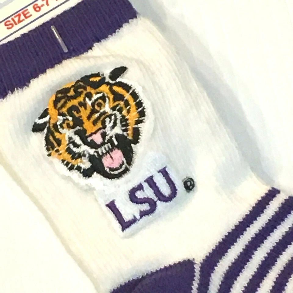 NUEVO CON ETIQUETAS LSU Louisiana State University Tigers Infante Niño Niñas Niños Calcetines 6-7.5 Foto 2 de 4