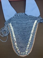 HORSE FLY VEIL MASK BONNET TURQUOISE AB RHINESTONES HANDCRAFTED EQUESTRIAN NEW