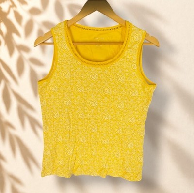 White Stag Tank Women M Medium Yellow Geometric Sleeveless Wide Strap Cotton