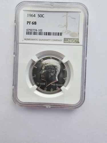 SILVER 1964 P PF68 KENNEDY HALF DOLLAR GRADED NGC 50C P MINT 90% AG COIN