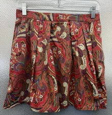 Carlisle Skirt Womens Sz 10 Red Floral Paisley Art Pleated Vintage Short Cotton