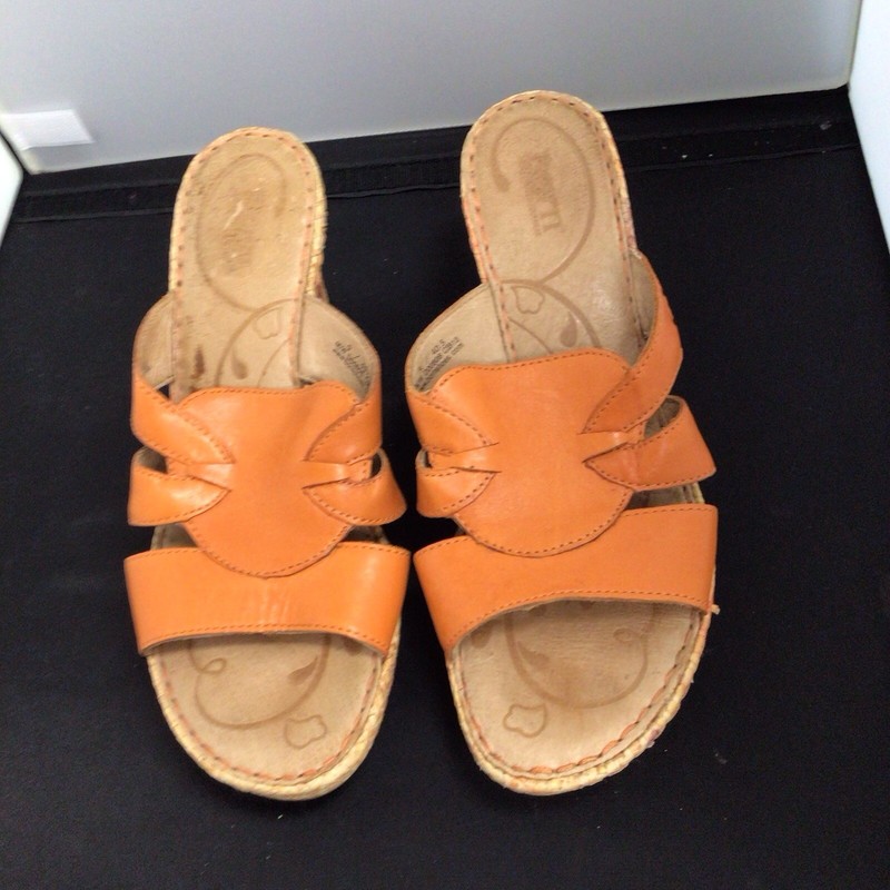 Børn Orange Women's Wedge Sandals Leather Comfort Slip On Casual Lightweight