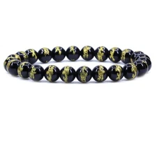 8mm Dragon Plated Black Agate Round Beads Rock Stone Crystal Stretch Bracelet 7