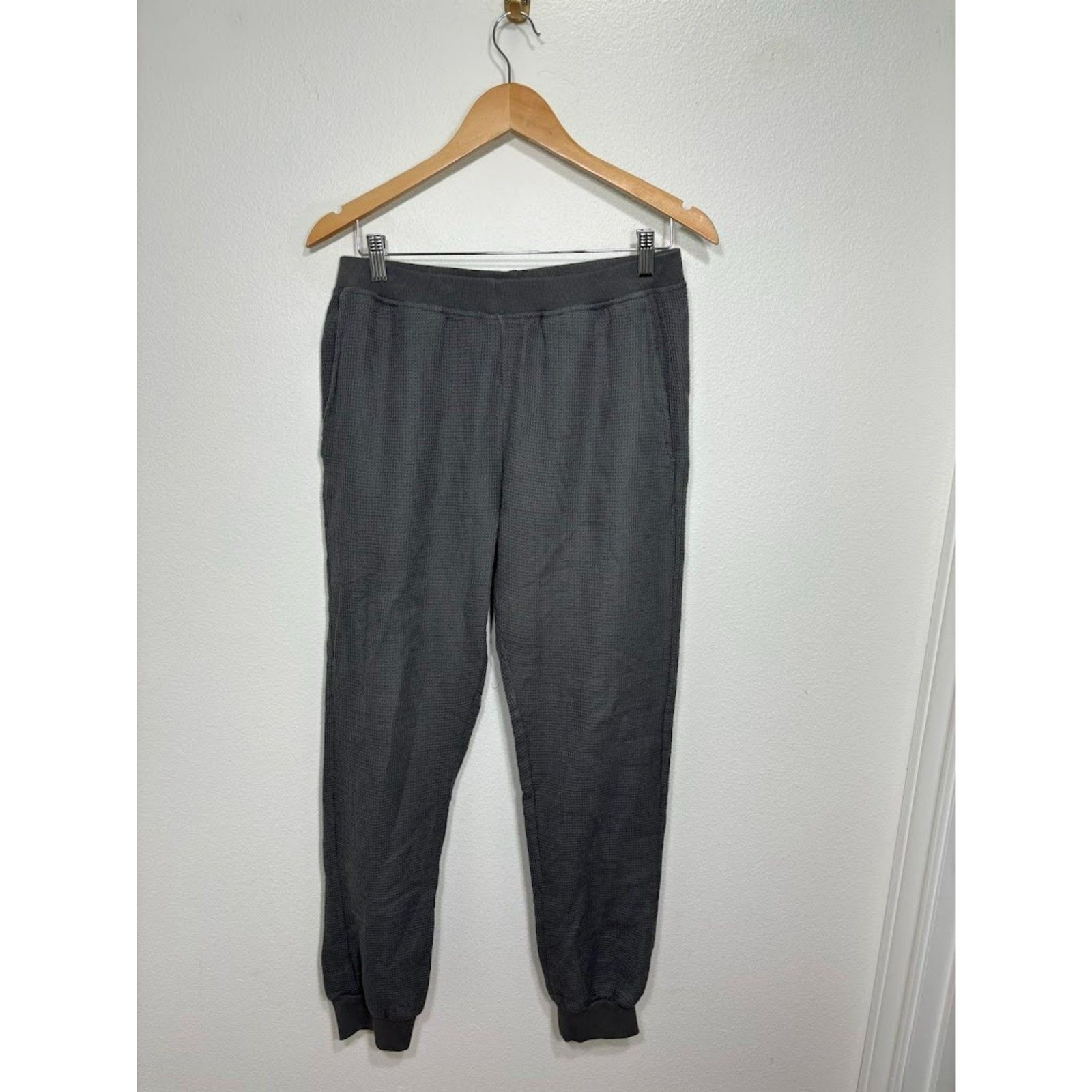 Lightweight Waffle Knit Jogger Pants for Women Soft Lounge Pajama Gray Small