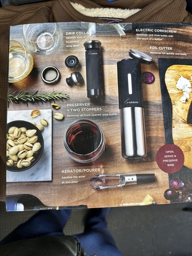 Rabbit Electric Wine Opener Set 8 Piece Set W/Foil Cutter, Aerator, Stoppers NEW - Picture 2 of 2
