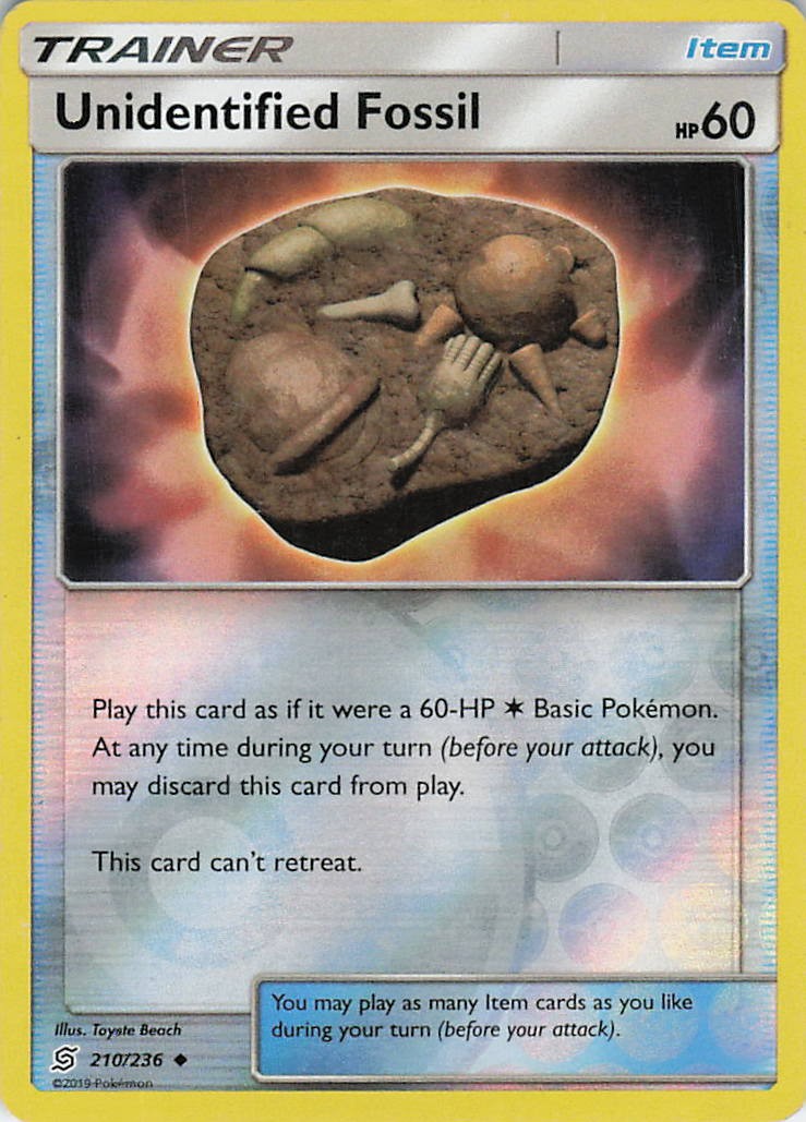 Unidentified Fossil Uncommon SM - Unified Minds 210/236 LP Reverse Holo