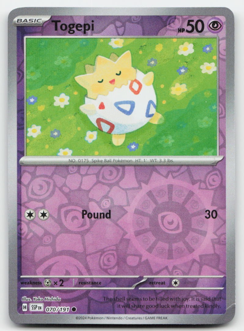 Togepi #70/191 (Reverse Holo) (NM) SV08: Surging Sparks SSP Pokemon