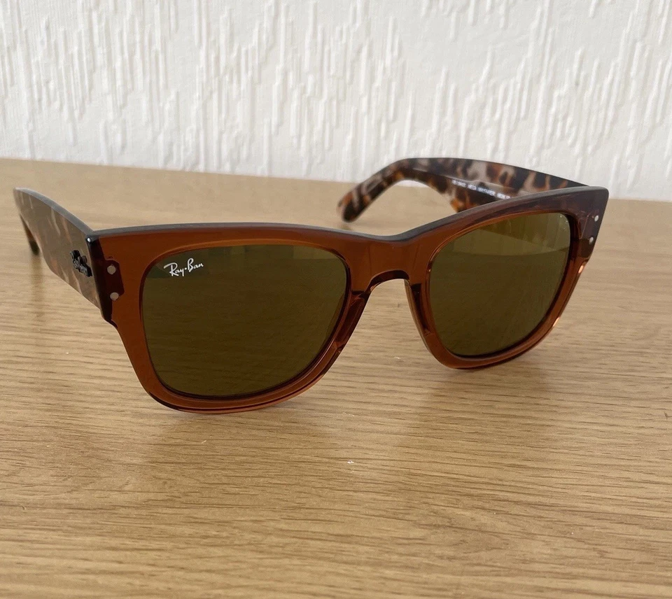 Ray-Ban Mega Wayfarer Polished Transparent Brown Frames Gold Mirror Lenses 51mm, photo 2 of 5