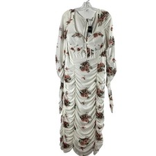 Juniors 1X Midi Dress Coquette Fairy Mesh White Pink Floral Ruched Party Event