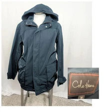 Cole Haan Rain Coat Jacket Medium Blue Hood