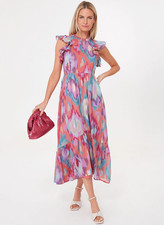 Banjanan S Small Hannah Dress Ikat Amber Print Cotton Voile Midi