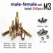 250pcs Solid Brass M3 Hex Column Standoff Spacer Screw Nut Assortment Kit PCB D