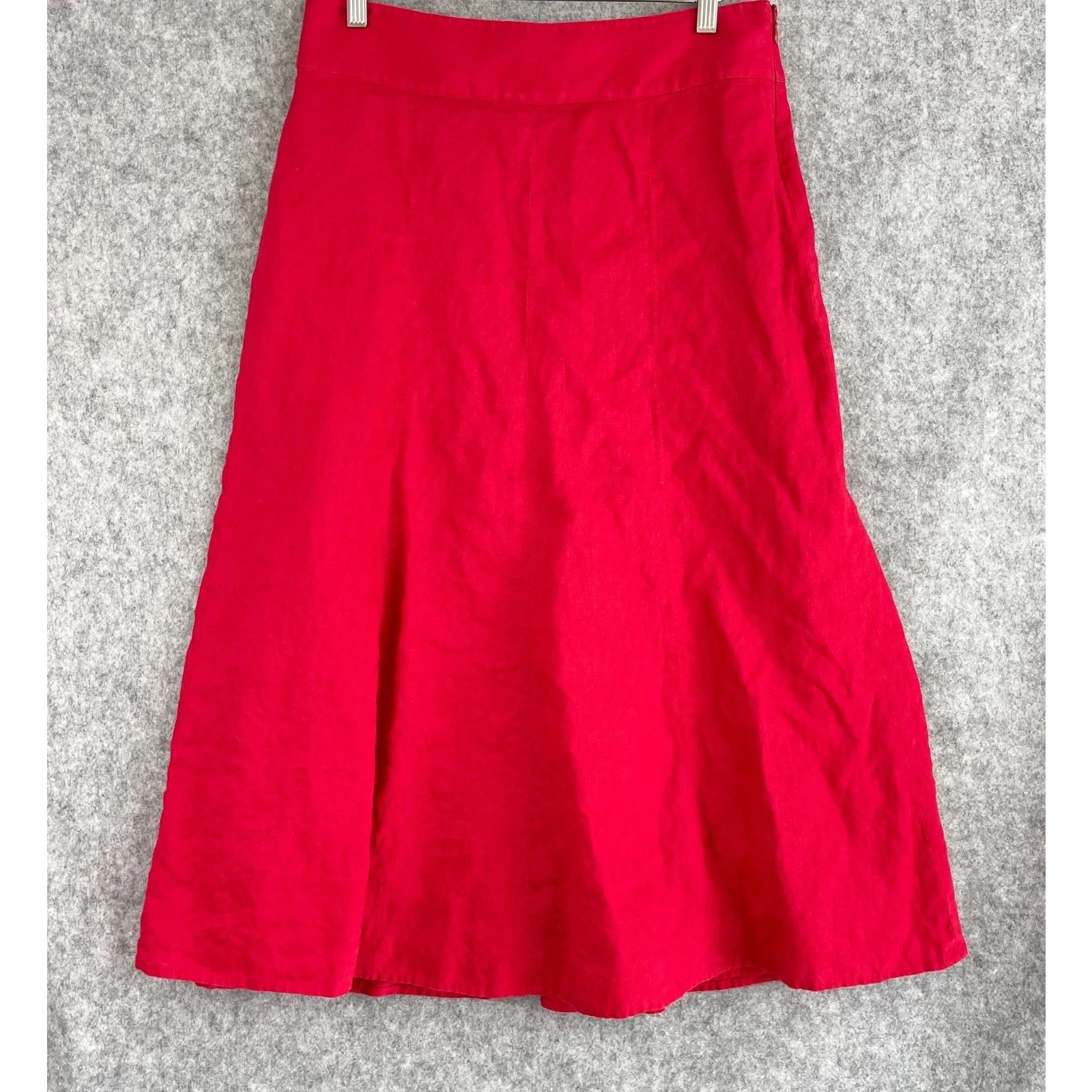 Talbots Linen Skirt Womens 12 Red Midi A Line Casual Career Coastal Lagenlook