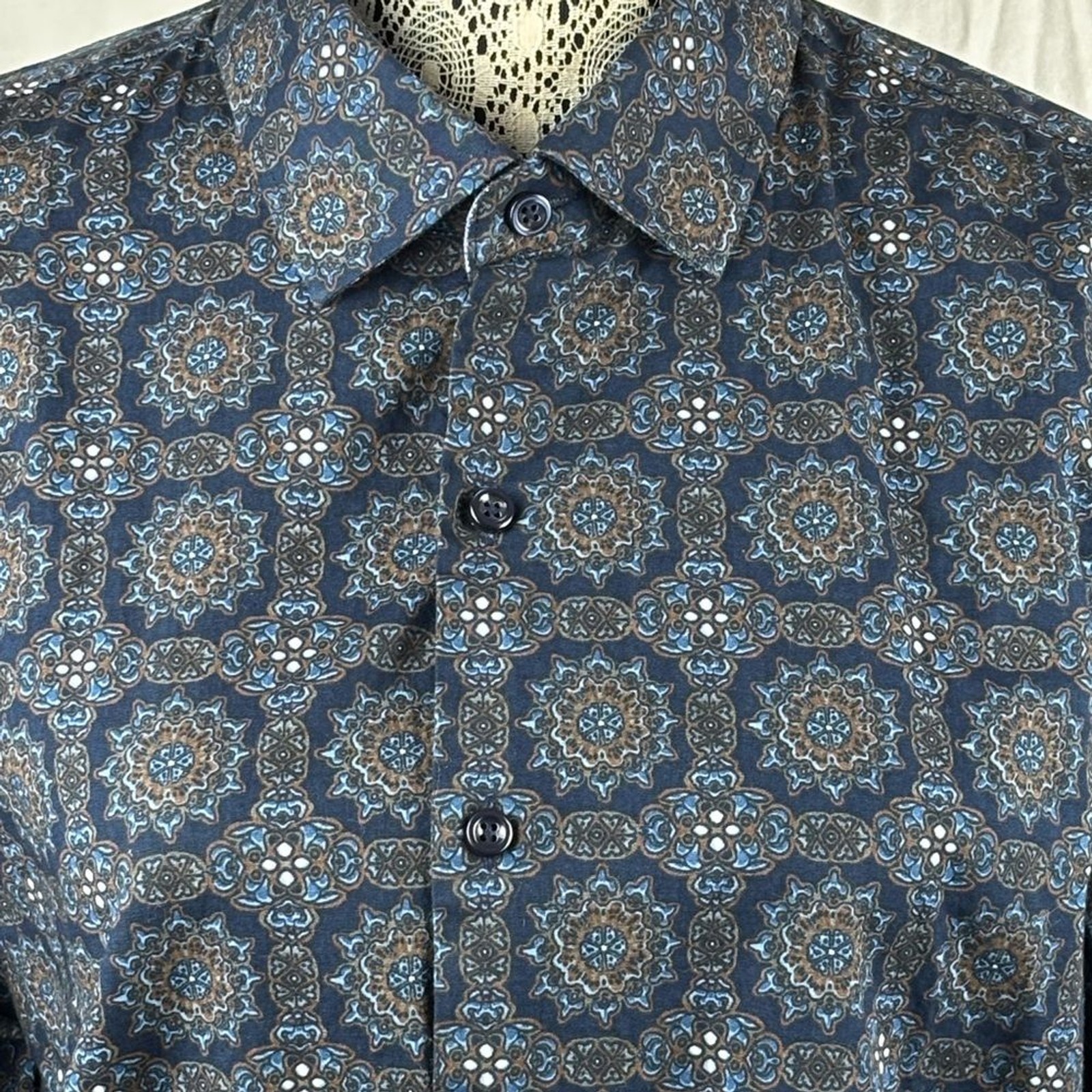 Consequence Elegant Navy Patterned Men's Shirt Si… - image 1