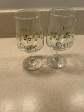 Irish Coffee Drink Glass Mug Cocktail Set Of 2 Glass Green Shamrock St. Patricks