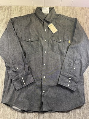 Just In Trend Shirt Mens Large Gray Flame Resistant Long Sleeve Snap Front