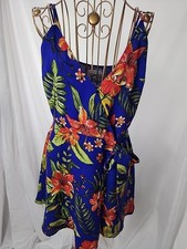 Lush Vibrant Colored Floral Tropical Hues Adjustable Strap Wrap Dress Resort