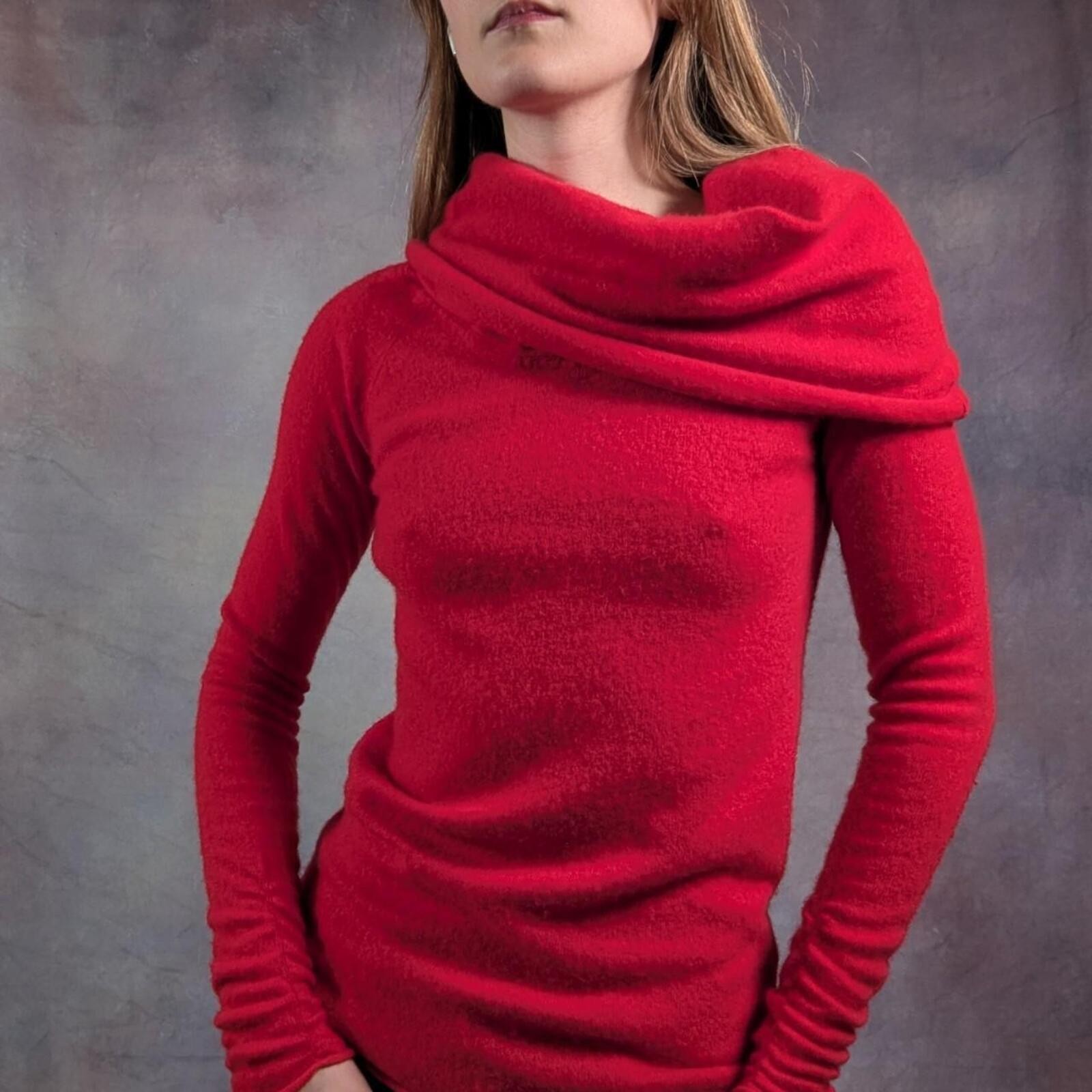 Vintage Neiman Marcus Red 100% Cashmere Cowl Neck Sweater XS S