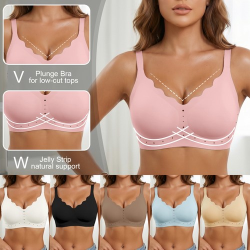 Jelly Bras for Women No Underwire Scalloped Push Up Wireless Bralettes Soft Bra