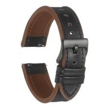 20mm Genuine Leather Watch Band with Silicone Waterproof Lining, Black Brown