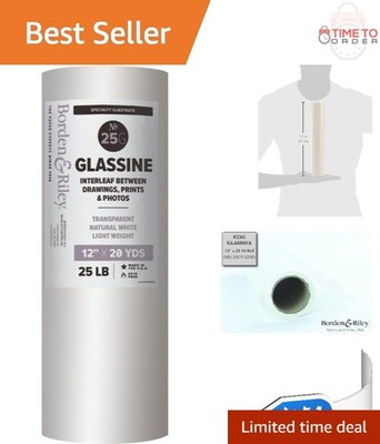 Glassine Paper Roll 12x20 Yards White Waterproof Protective Overlay for Artwork