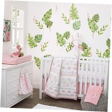Tropical Flamingo Pink  White 100 Cotton 4Piece Nursery Crib Bedding Set,