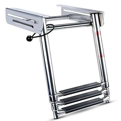 Pontoon Boat Ladder 3 Step Folding, Stainless Steel Under Platform Swim - Picture 1 of 6