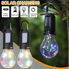2PCS Solar Powered Hanging LED Light Bulb Outdoor Tent Camping Lights Waterproof