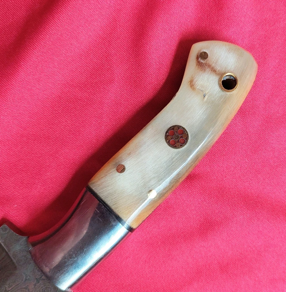 9" CFK Damasco Acero, Everyday Full Tang B&W Horn Grip Kinfe con Funda de Cuero Foto 4 de 4