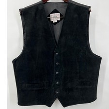 Mens L Black Suede Button Up Vest Western Rodeo Cowboy